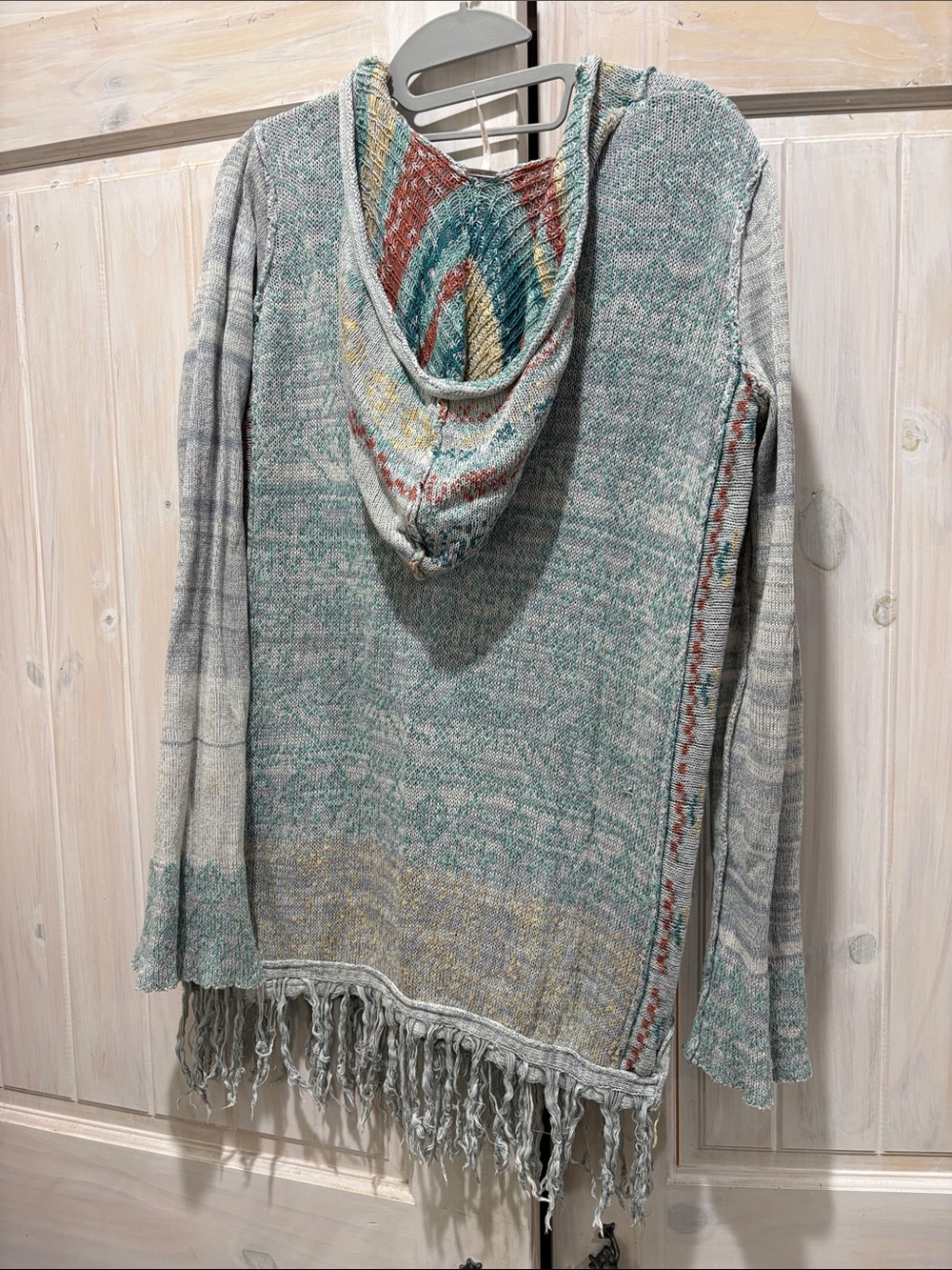 Free People Mint Green and Cream Knit Tunic with Fringe - Picture 7 of 9